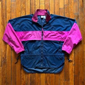 Vtg 80s Nike Windbreaker Zip Up Track Jacket Vented Women M Pink Purple Sporty